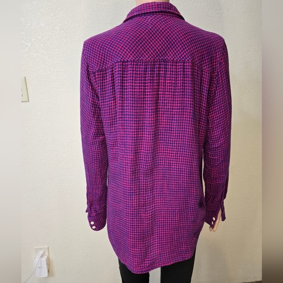 J.Crew Boy FitWomens perfect Shirt Blouse Button Down Purple Pink Plaid M Medium - Picture 6 of 8